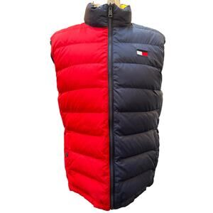 Tommy Hilfiger Men's Color Block Reversible Puffer Vest Navy Yellow Red Large